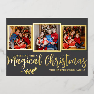Elegante moderne magische Weihnachtsfamilie 3 Foto Folien Feiertagskarte