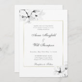 Elegante moderne Magnolia Classic Gold Frame Weddi Einladung (Vorne/Hinten)