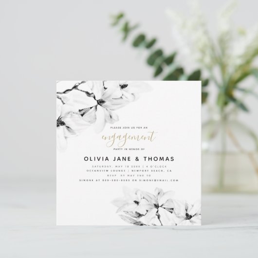 Elegante Moderne Magnolias Hochzeitsstimmung Verlo Einladung (Stehend Vorderseite)