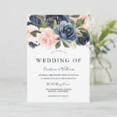 Elegante Moderne Marine & Blush Hochzeiten Einladung (Stehend Vorderseite)