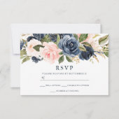 Elegante Moderne Marine & Blush Hochzeiten RSVP Karte (Vorderseite)