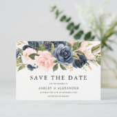 Elegante Moderne Marine & Blush Hochzeiten Save The Date (Stehend Vorderseite)