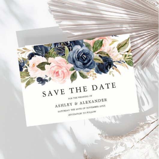 Elegante Moderne Marine & Blush Hochzeiten Save The Date