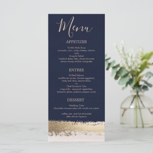 Elegante, moderne, Marine, Gold Foil Wedding Programm (Stehend Vorderseite)