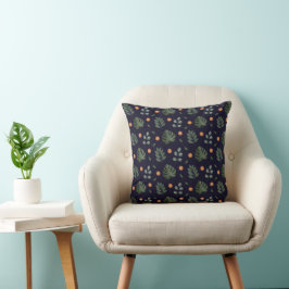 Elegante moderne marineblaue botanische Blatt-Blum Kissen