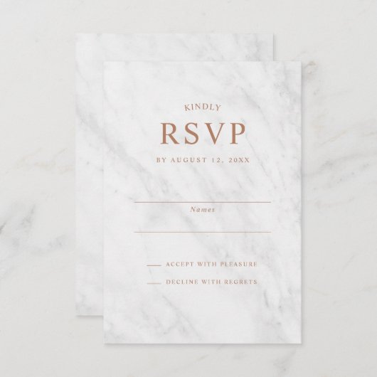 Elegante moderne Marmorkarte Rose Gold Wedding RSV Einladung (Vorne/Hinten)