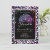Elegante moderne Maske, Diamanten Sequins Quincean Einladung (Stehend Vorderseite)