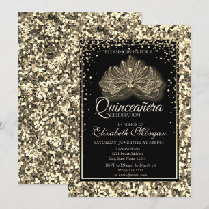 Elegante moderne Maske Goldene Pailletten Quincean Einladung