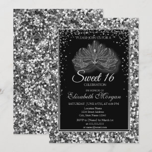 Elegante moderne Maske Silberne Pailletten Sweet 1 Einladung