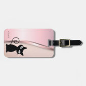 Elegante moderne Metallik, Rosa, Schwarze Katze Gepäckanhänger (Vorderseite horizontal)