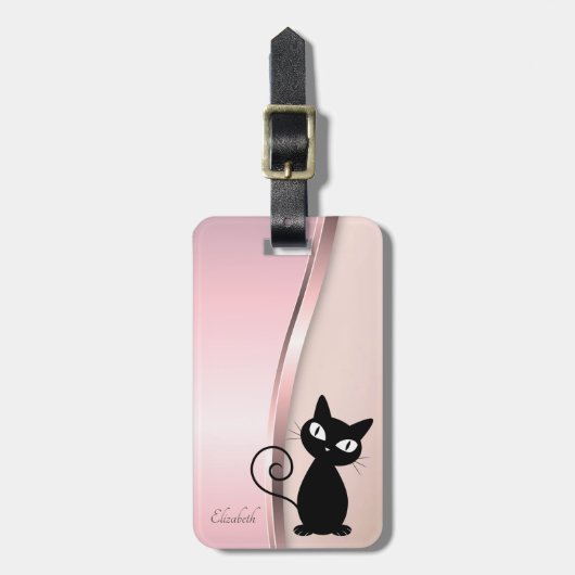 Elegante moderne Metallik, Rosa, Schwarze Katze Gepäckanhänger (Vorderseite vertikal)