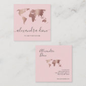 Elegante, moderne Mindest-Rose-Gold-Rosa-Weltkarte Quadratische Visitenkarte (Vorne/Hinten)