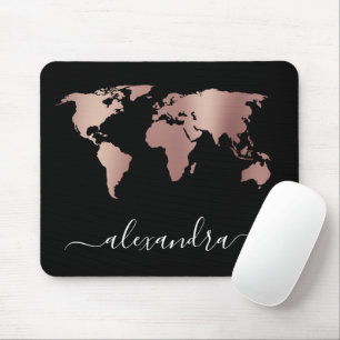 Elegante, moderne Mindest-Rose-Gold-Weltkarte Mousepad