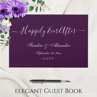 Elegante Moderne Minimal Bold Lila Hochzeit Gästebuch