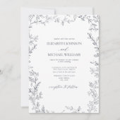 Elegante Moderne Minimal Leaf Navy Blue Wedding Einladung (Vorderseite)