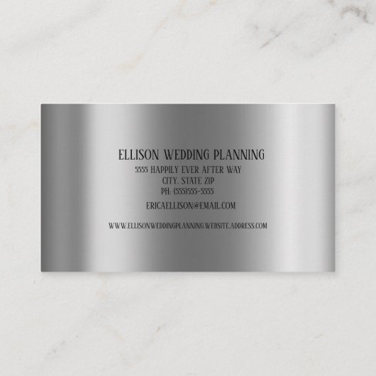 Elegante Moderne Minimal Metallic Silver Wedding Visitenkarte (Rückseite)