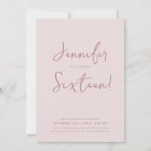 Elegante moderne Minimal Script Sweet 16 Blush Pin Einladung (Vorderseite)