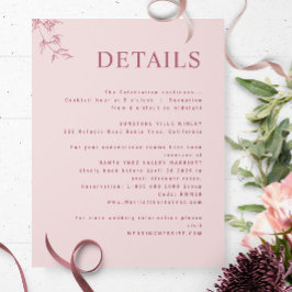 Elegante, moderne, minimale Dusty Pink Wedding Det Begleitkarte