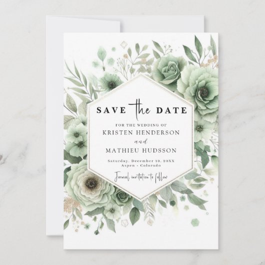 Elegante Moderne Minimale Heirat Grüne Hochzeit Save The Date (Vorderseite)