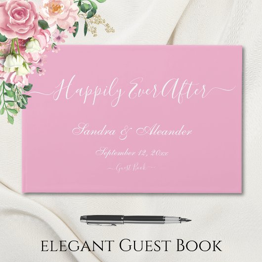 Elegante Moderne Minimale Hochzeit mit hellrosa Cr Gästebuch