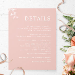 Elegante, moderne, minimale Rosa Hochzeit Details Begleitkarte