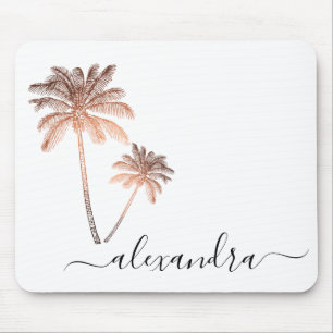 Elegante moderne, minimale Rose Gold & Weiß Palme Mousepad