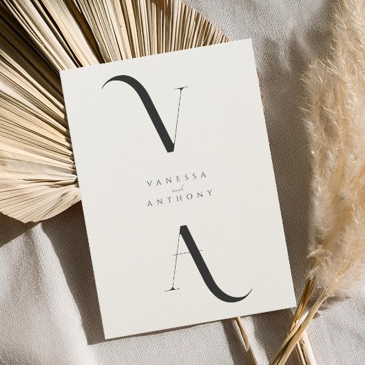 Elegante Moderne Minimalistisch Black and Ecru Wed Einladung