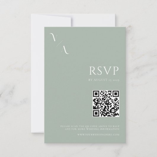 Elegante Moderne Minimalistisch Sage Green Wedding RSVP Karte (Vorderseite)