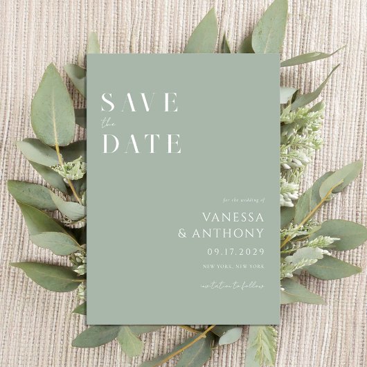 Elegante Moderne Minimalistisch Sage Green Wedding Save The Date
