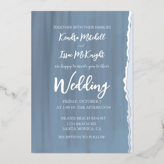 Elegante Moderne Minimalistisch Slate Blue Wedding Folieneinladung (Vorderseite)