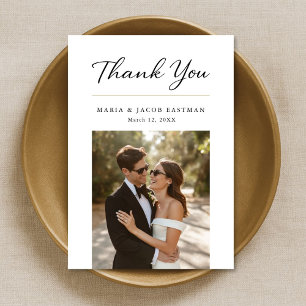 Elegante moderne minimalistische 2-Foto-Hochzeit Dankeskarte