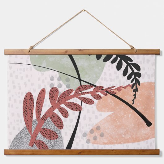 elegante moderne minimalistische abstrakte Blatt g Wandteppich Mit Holzrahmen (Vorne)