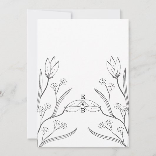 Elegante Moderne Minimalistische Blumen Einfache H Einladung (Rückseite)