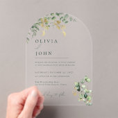 Elegante Moderne Minimalistische Eukalyptus-Hochze Acryleinladungen (Insitu (Handheld))