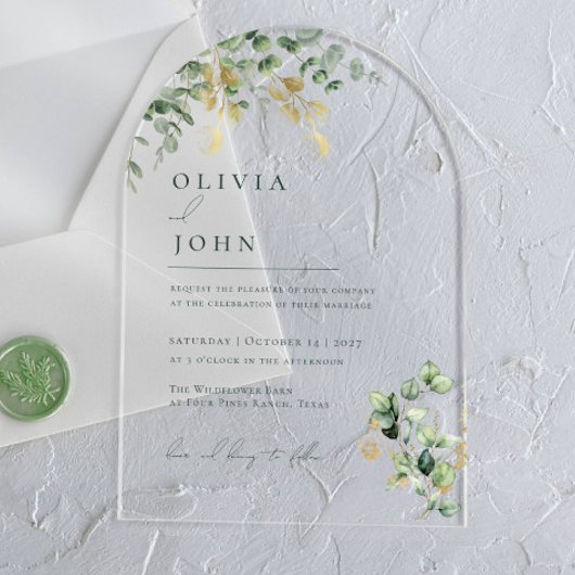 Elegante Moderne Minimalistische Eukalyptus-Hochze Acryleinladungen