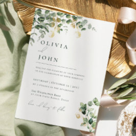 Elegante Moderne Minimalistische Eukalyptus-Hochze Einladung