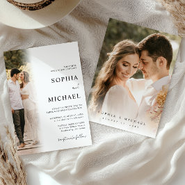 Elegante Moderne Minimalistische Hochzeit mit 2 Fo Einladung