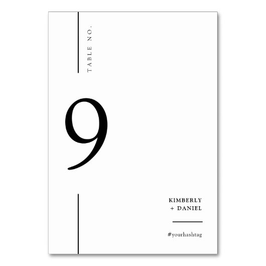 Elegante, moderne, Minimalistische Hochzeitssitze Tischnummer (Vorderseite)