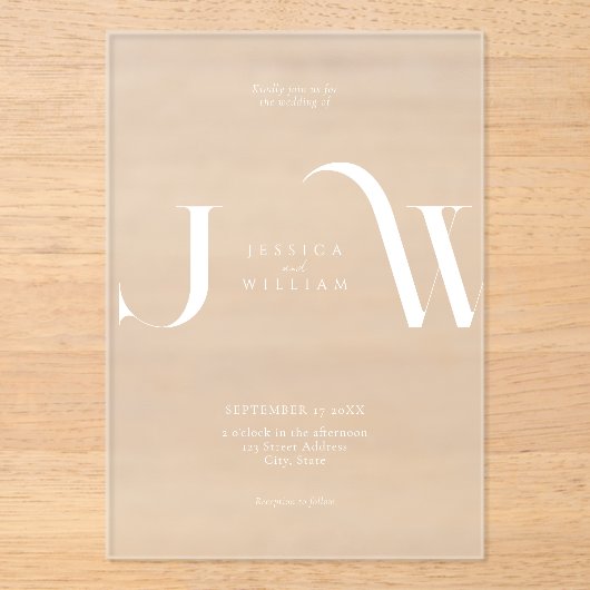 Elegante Moderne Minimalistische Mattierte Hochzei Acryleinladungen (Vorderseite)