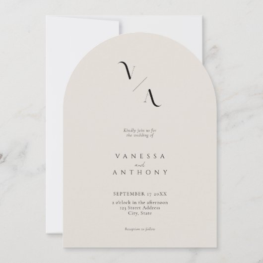 Elegante moderne Minimalistische Mongram Arch Wedd Einladung (Rückseite)