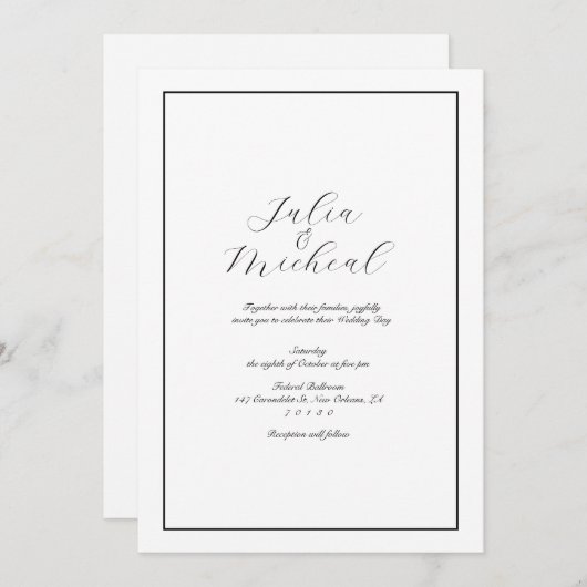 Elegante Moderne Minimalistische Schwarz-Weiß-Hoch Einladung (Vorne/Hinten)
