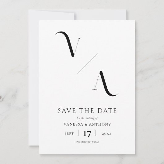 Elegante Moderne Minimalistische Schwarz-Weiß-Hoch Save The Date (Vorderseite)