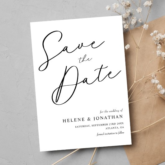 Elegante Moderne Minimalistische Schwarz-weiße Hoc Save The Date