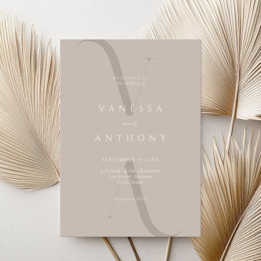 Elegante Moderne Minimalistische Taupe Hochzeit Einladung