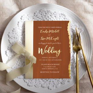Elegante Moderne Minimalistische Terra Cotta Weddi Folieneinladung
