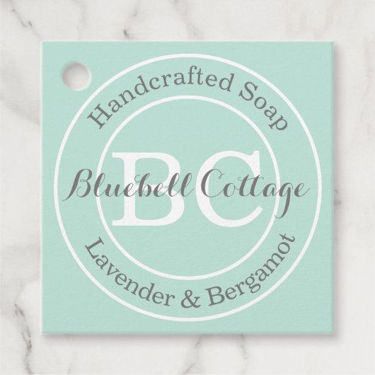 Elegante, moderne Mint Green Monogram Handmade Soa Geschenkanhänger (Vorderseite)
