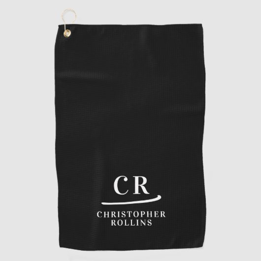 Elegante moderne Mit Monogramm Initialen Name Blac Golfhandtuch (Vorderseite)
