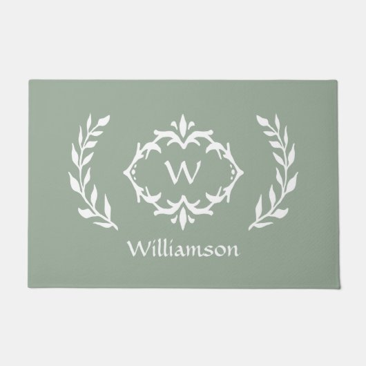 Elegante Moderne Mit Monogramm Kleider Chic Sage G Fußmatte (Vorderseite)