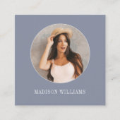 Elegante moderne moderne, blaue Foto Social Media Telefonnummerkarte (Vorderseite)