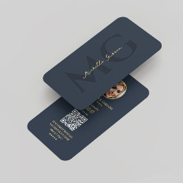 Elegante moderne Monogram Beruflich Dark Blue Qr Visitenkarte